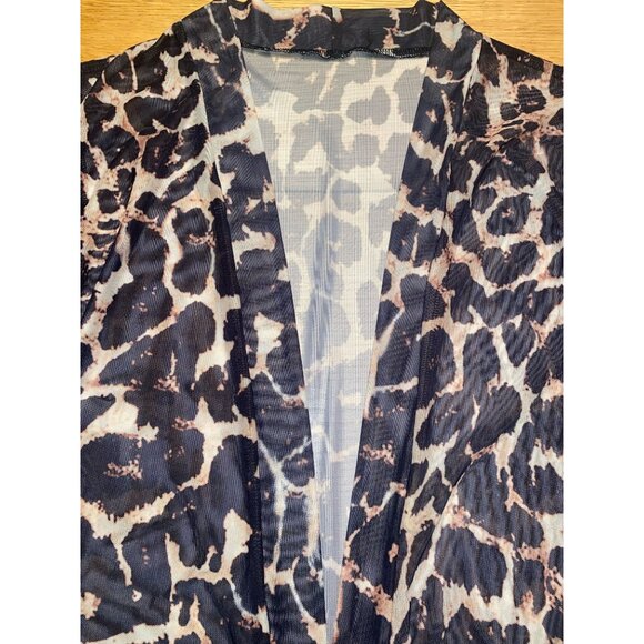 Sheer Leopard Print Open Front Kimono Cardigan With Flared Sleeves - Picture 2 of 4